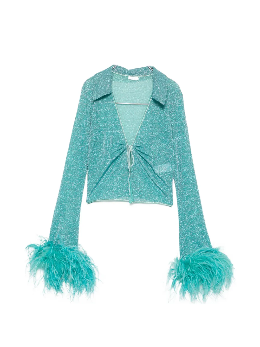 Oséree feather-trim metallic-thread top - Blu
