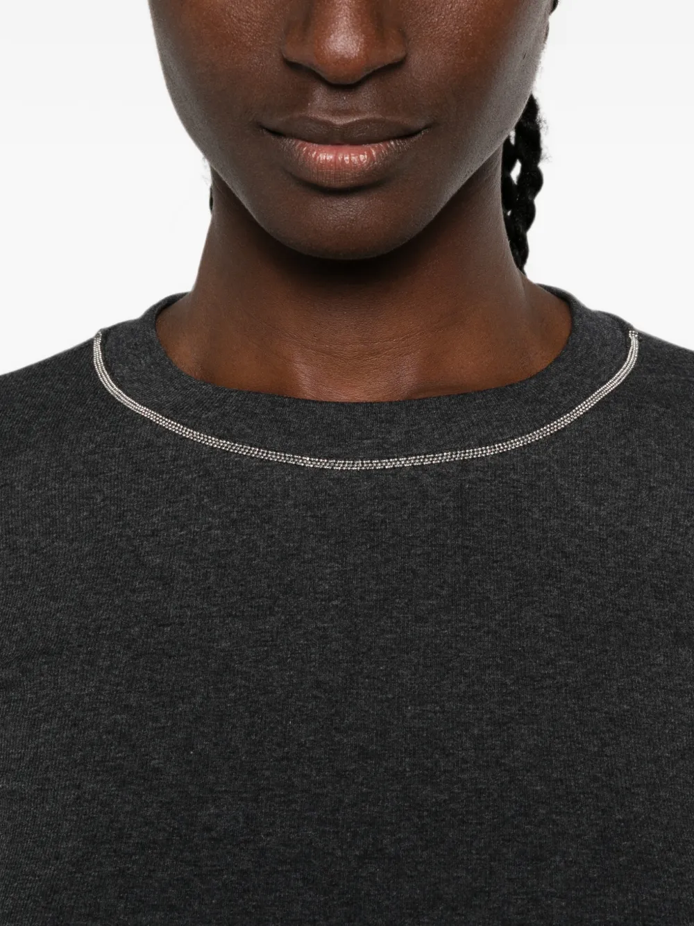 Peserico T-shirt met lange mouwen en verfraaide hals Grijs