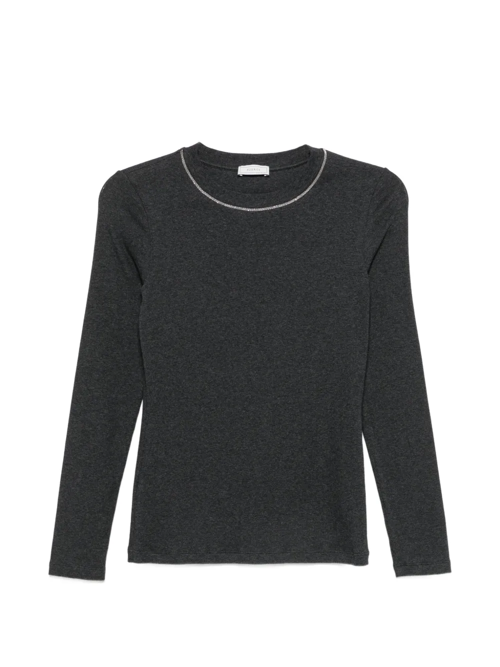 Peserico embellished-neck long-sleeve T-shirt - Grigio