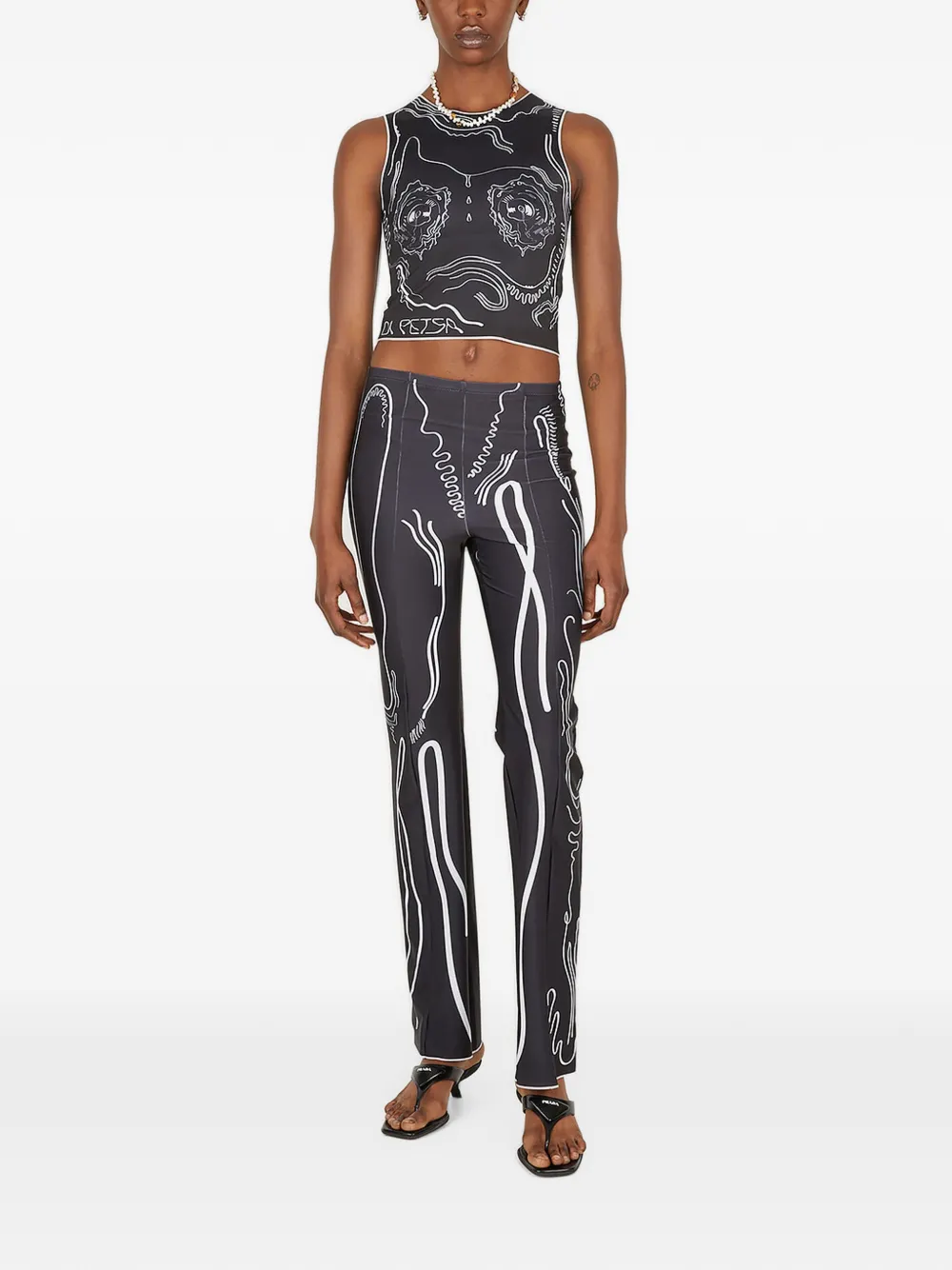 Di Petsa Venus Shell straight broek met grafische print Zwart