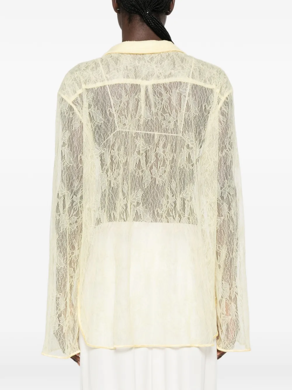 Oséree Gebreid button-up blouse met kant Geel