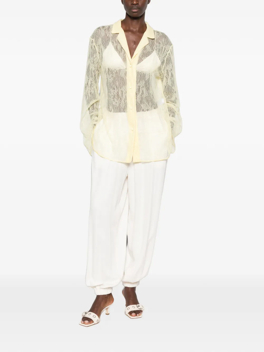 Oséree Gebreid button-up blouse met kant Geel