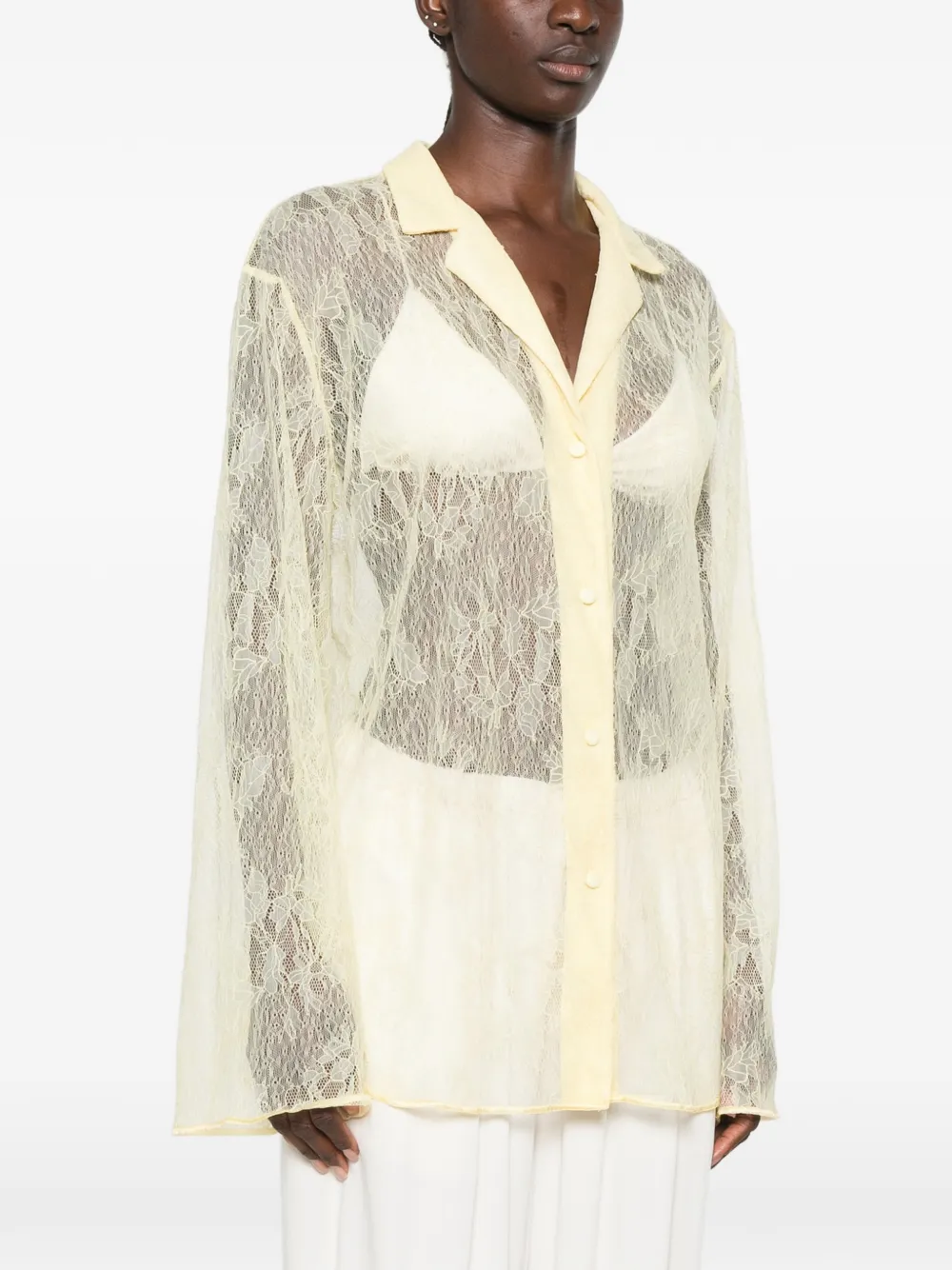 Oséree Gebreid button-up blouse met kant Geel