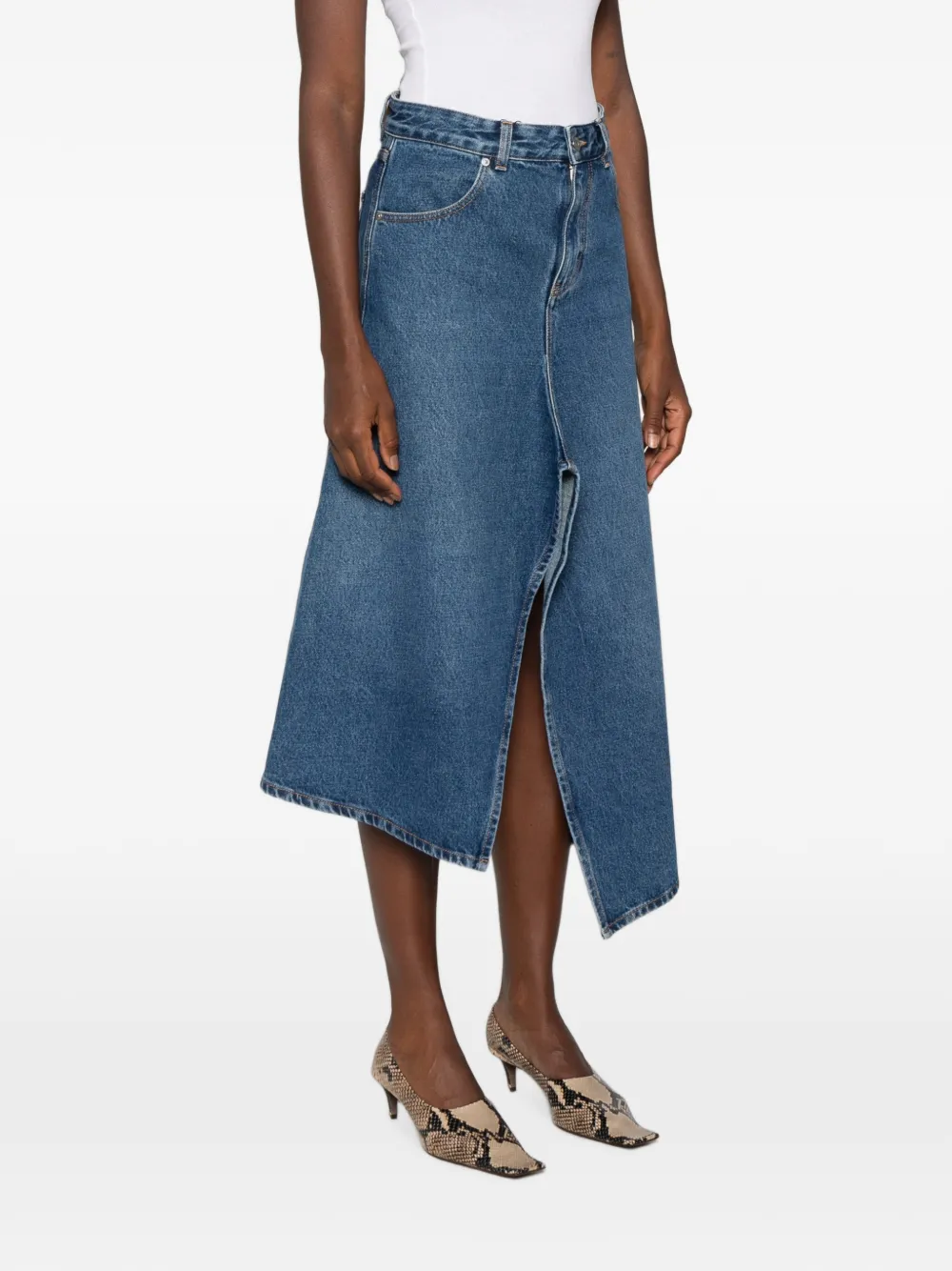 Victoria Beckham Asymmetric-hem Front-slit Skirt in Blue, view 3