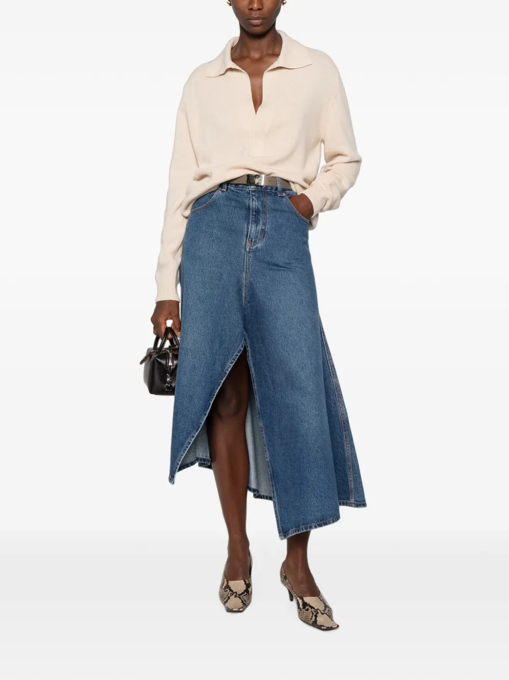 Victoria Beckham Asymmetric-hem Front-slit Skirt in Blue, view 2