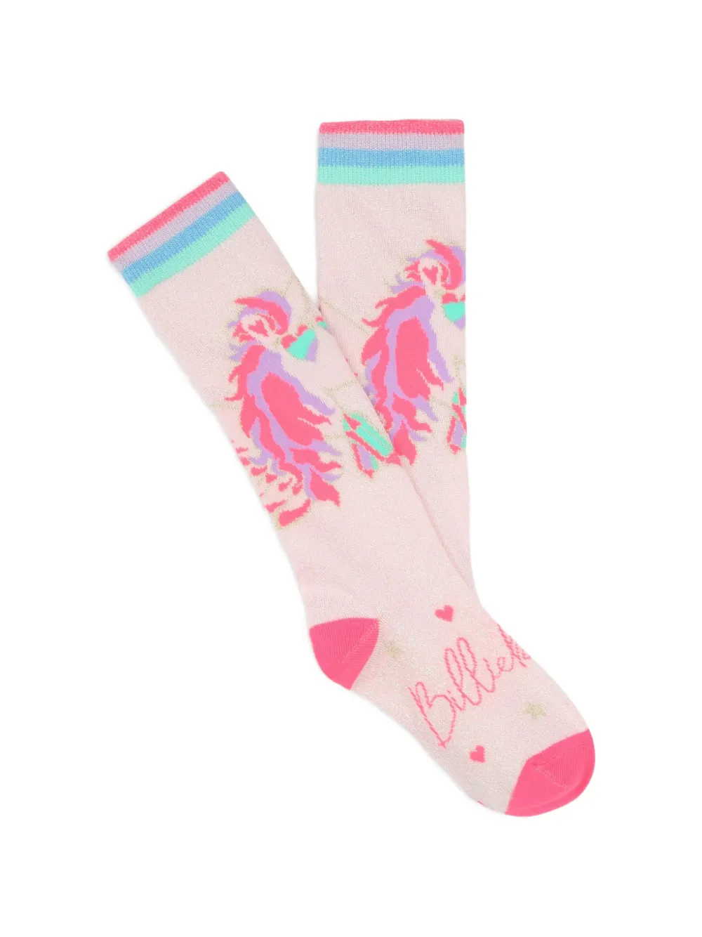 Billieblush unicorn-intarsia striped-cuff socks - Rosa