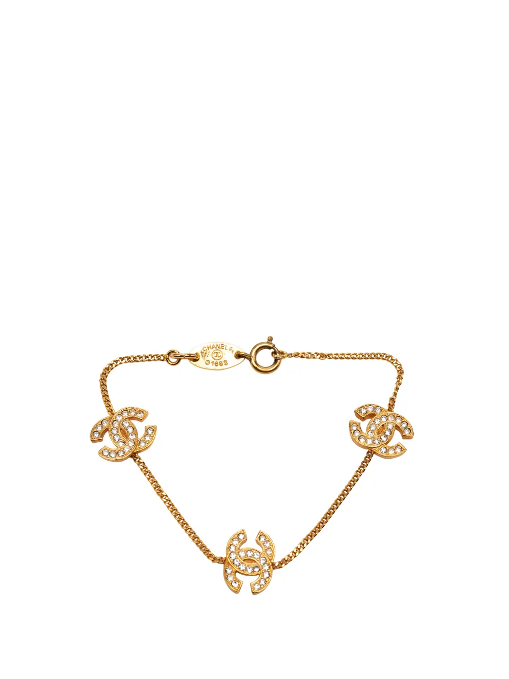 CHANEL Pre-Owned 1982 Triple CC Gold Plated Strass Bracelet costume bracelet - Oro