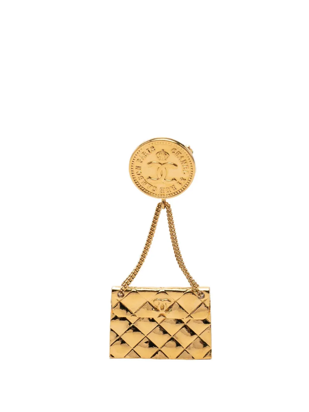 CHANEL Pre-Owned 1950-1970 CC Gold Plated Quilted Flap Bag Medallion Brooch costume brooch - Oro