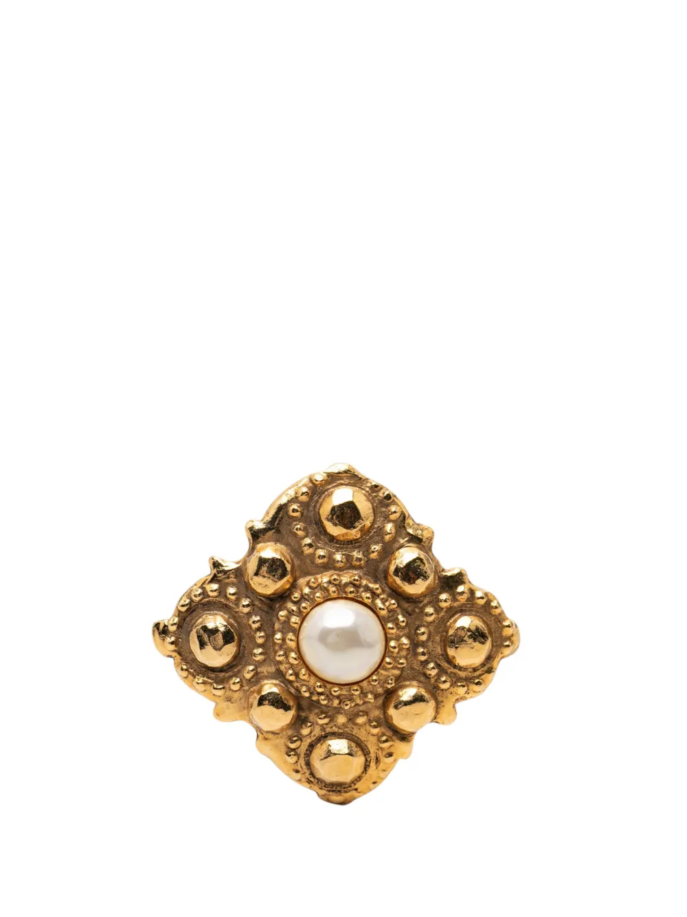 CHANEL Pre-Owned 1980-1990 Gold Plated Rhombus Faux Pearl Brooch costume brooch