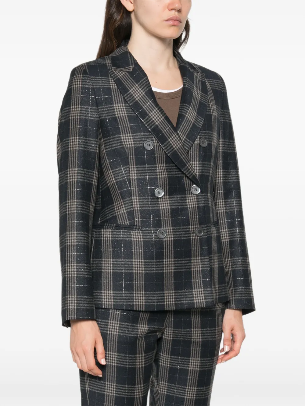Peserico Geruite blazer met dubbele rij knopen Blauw