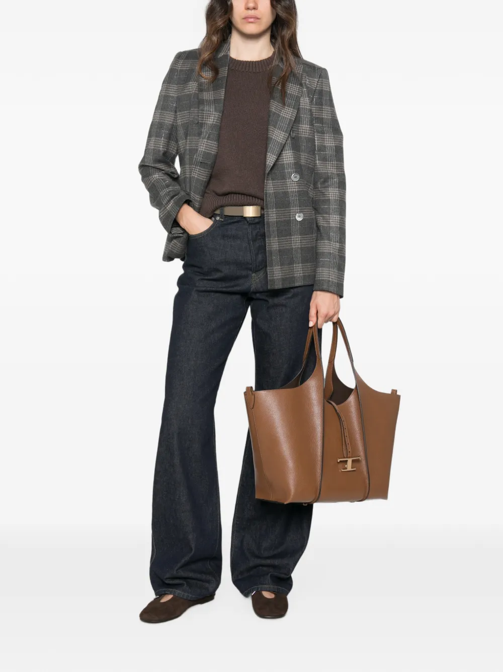 Peserico Double-breasted Check-pattern Blazer In Gray