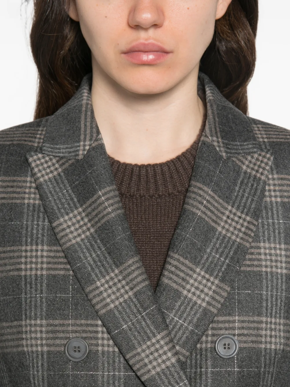 Peserico Double-breasted Check-pattern Blazer In Gray