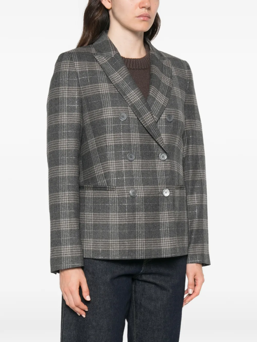 Peserico Geruite blazer met dubbele rij knopen Grijs
