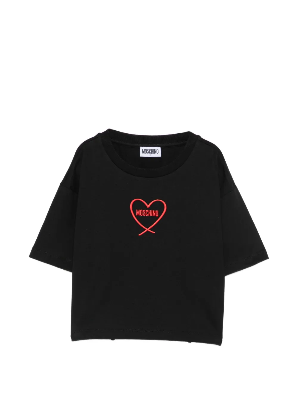 Moschino Kids heart-embroidered logo-print T-shirt - Nero