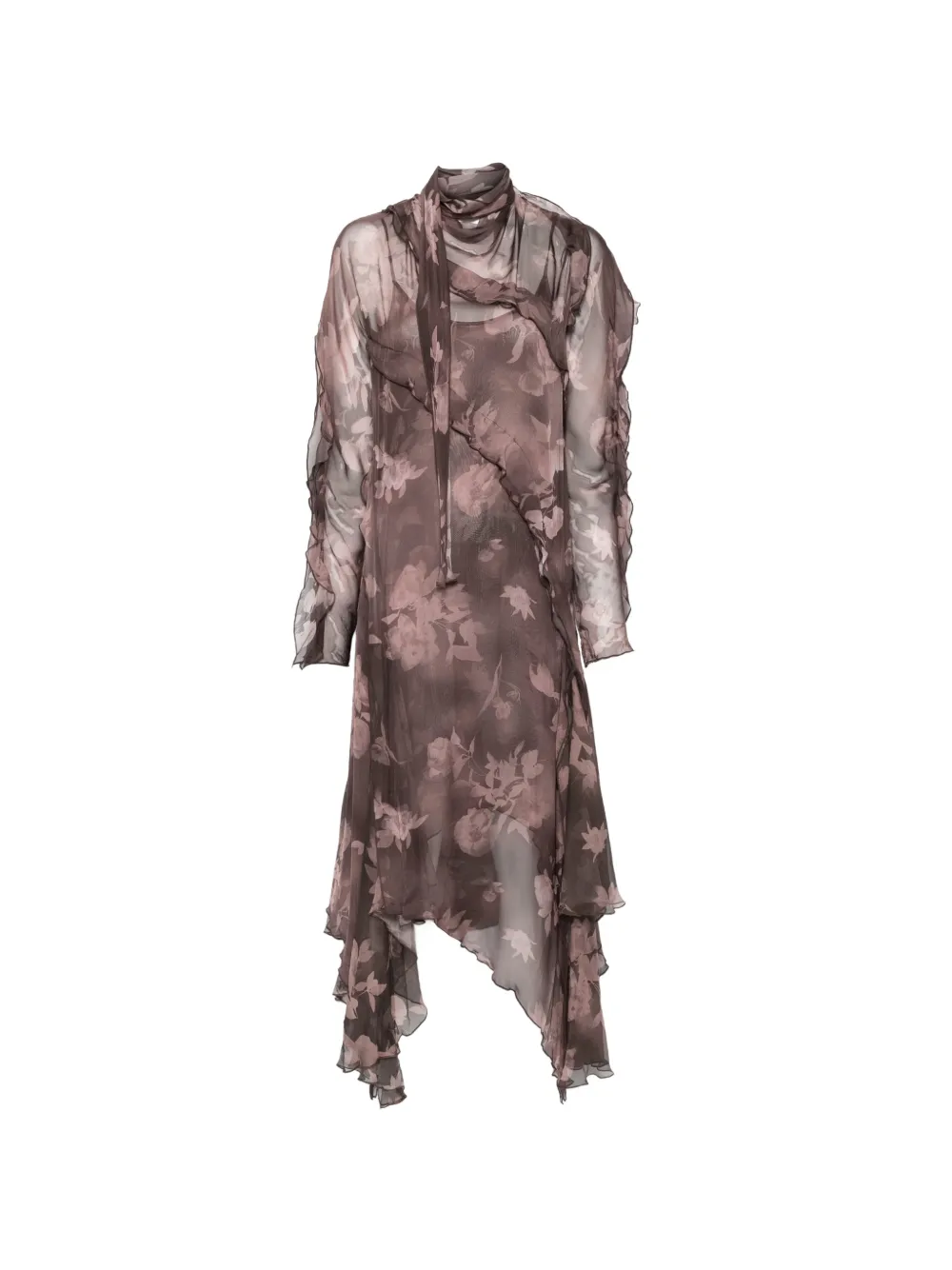 Diesel floral-print ruffled midi dress - Brown