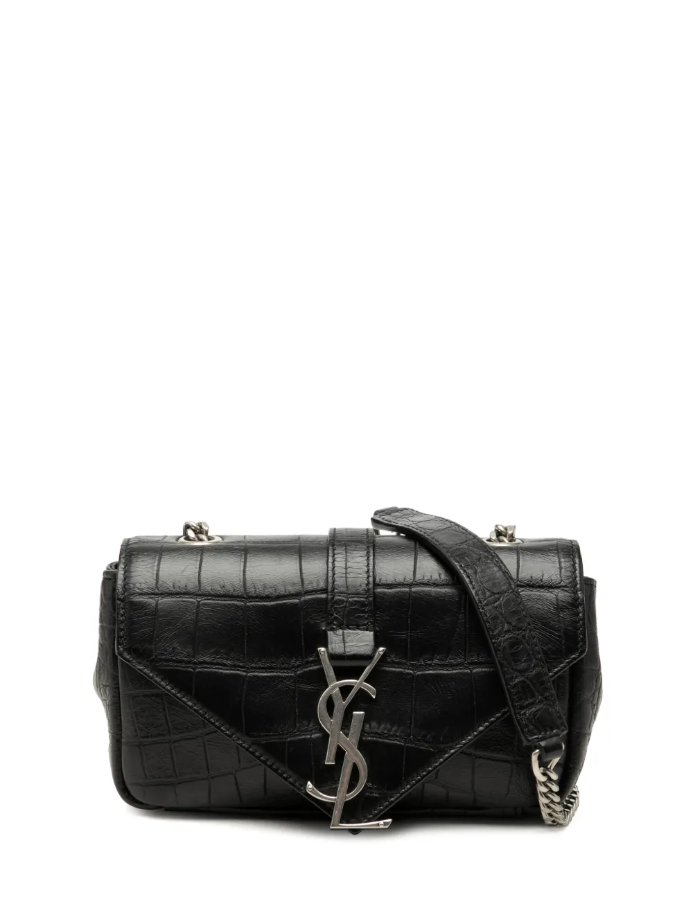 Saint Laurent Pre-Owned 2015 Baby Croc Embossed Calfskin Classic Monogram Chain Bag crossbody bag - Nero