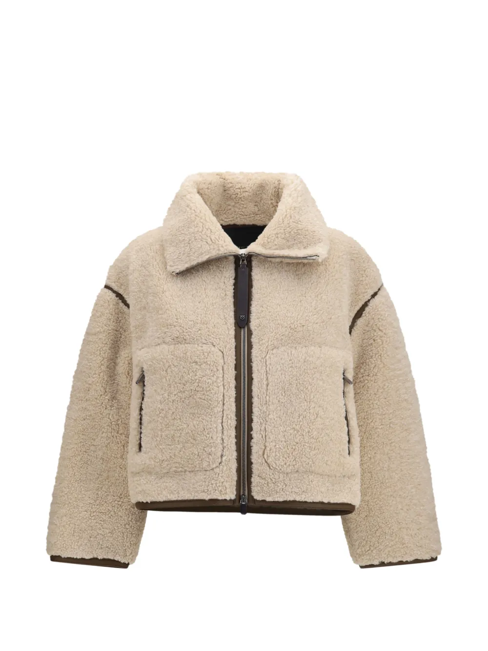 PINKO faux-shearling faux-leather-trim jacket - Toni neutri