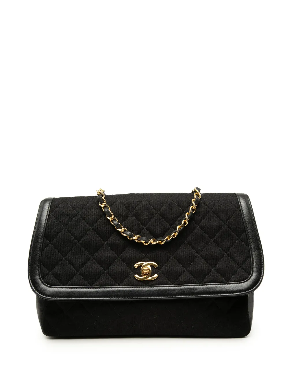 CHANEL Pre-Owned 1989-1991 CC Quilted Jersey and Lambskin Trimmed Single Flap crossbody bag - Nero
