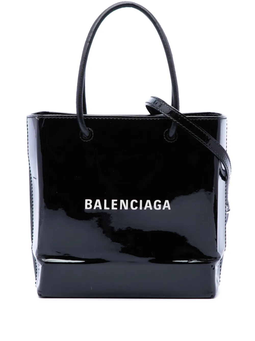 Balenciaga Pre-Owned 2019 Patent Logo Shopping Tote XXS satchel - Nero