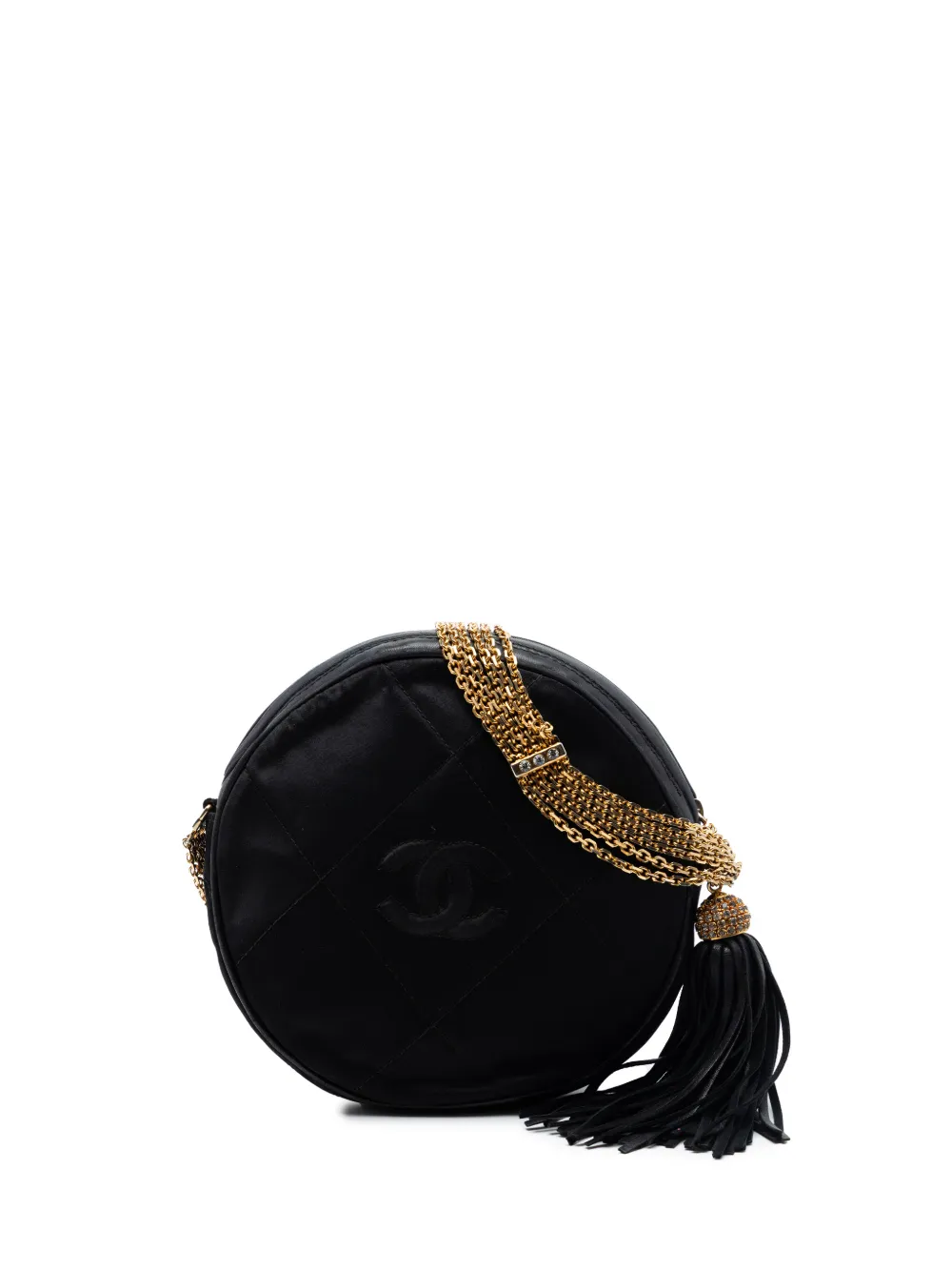CHANEL Pre-Owned 1986-1988 CC Quilted Satin Tassel Round shoulder bag - Nero