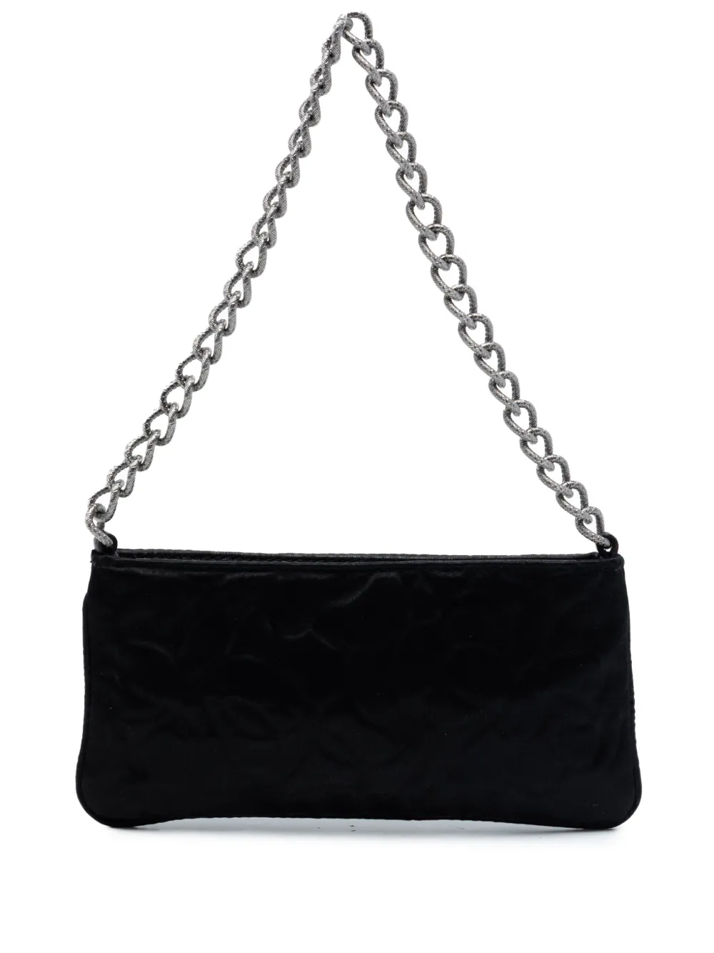 CHANEL Pre-Owned 2003-2004 Embossed Satin Camellia Chain Pochette handbag - Nero