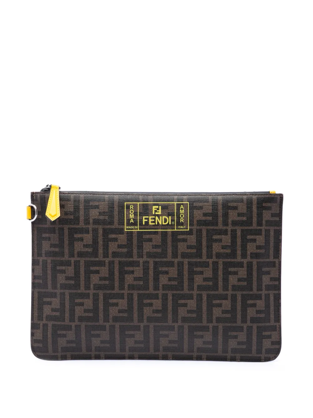 Fendi Pre-Owned 2010-2026 Zucca Coated Canvas Roma Amor Zip Pouch clutch bag - Marrone