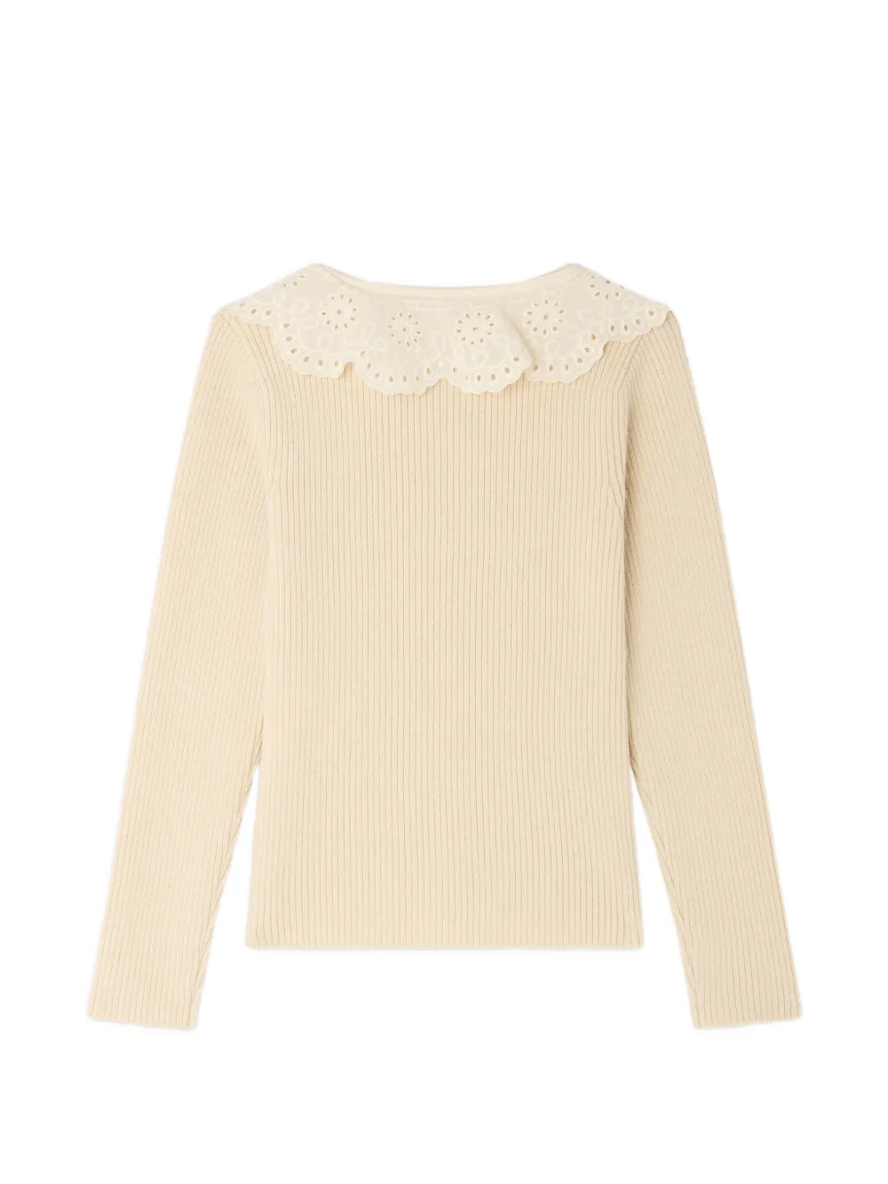 Bonpoint Ribgebreide top met broderie anglaise Beige