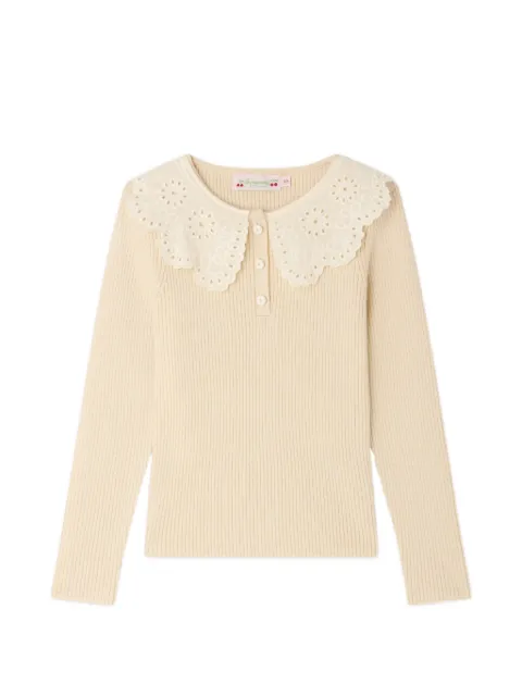 Bonpoint broderie-anglaise ribbed-knit top