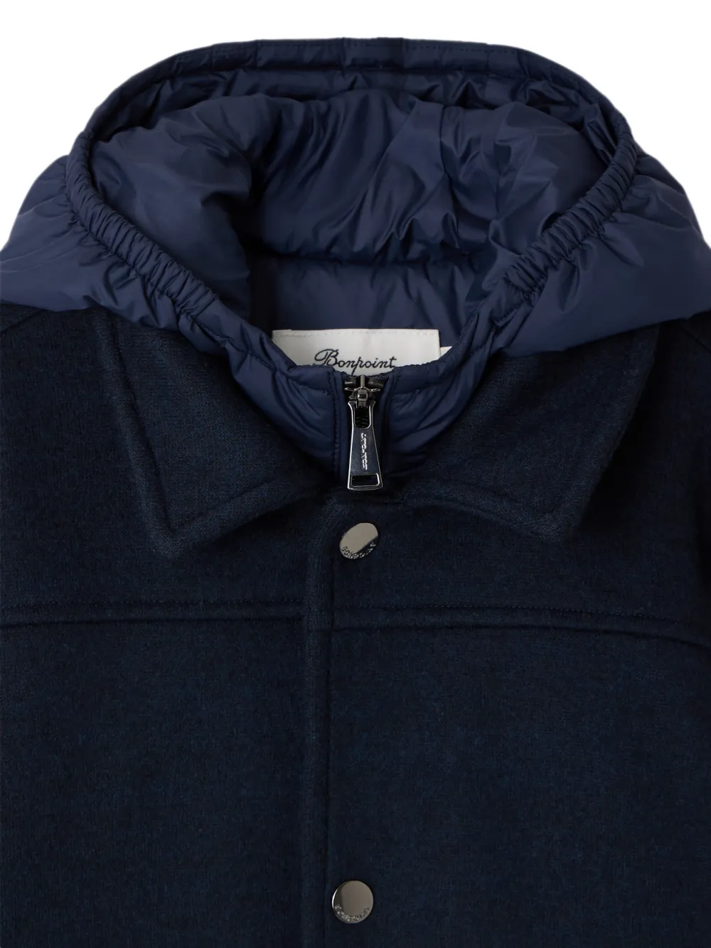 Bonpoint Jas met capuchon en opgestikt detail Blauw