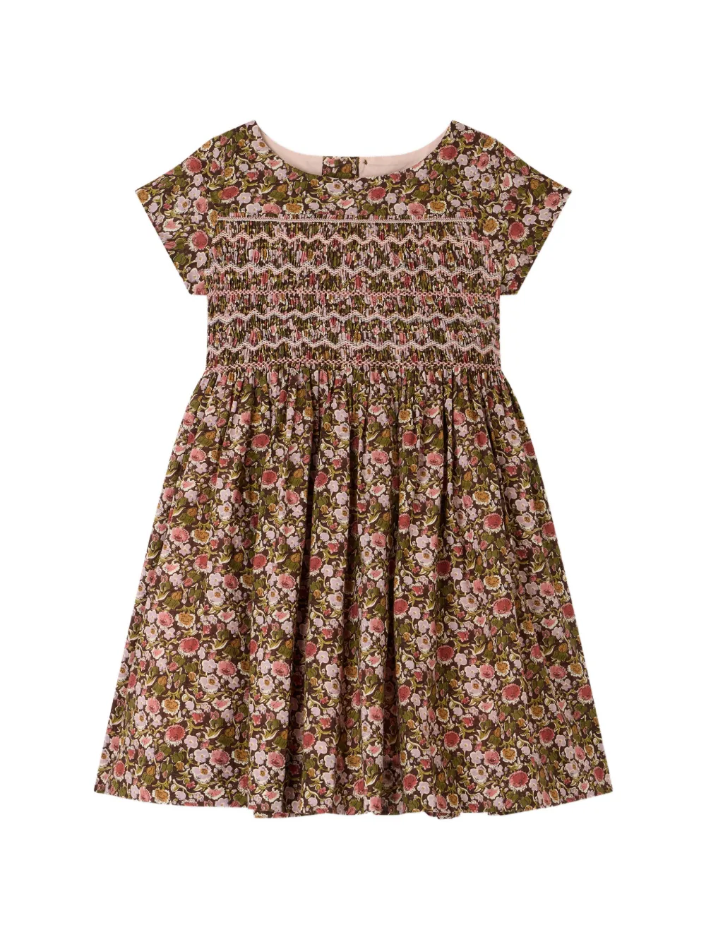 Bonpoint Duchesse smocked floral-print mini dress - Marrone