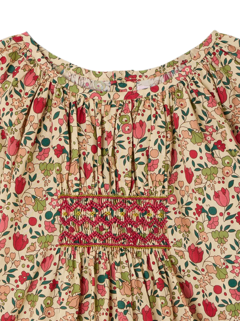 Bonpoint Poldie gesmockte blouse met bloemenprint Beige