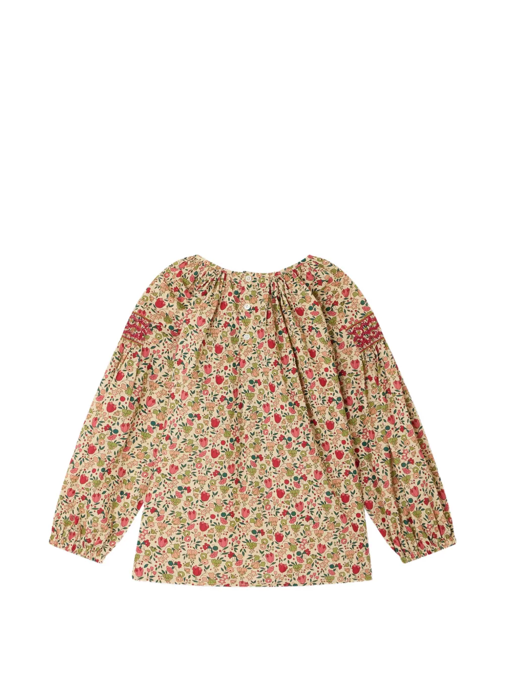 Bonpoint Poldie gesmockte blouse met bloemenprint Beige