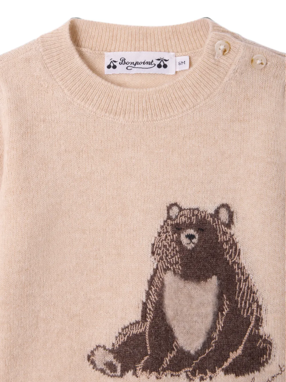 Bonpoint Trui met knoopsluiting en beer-intarsia Beige