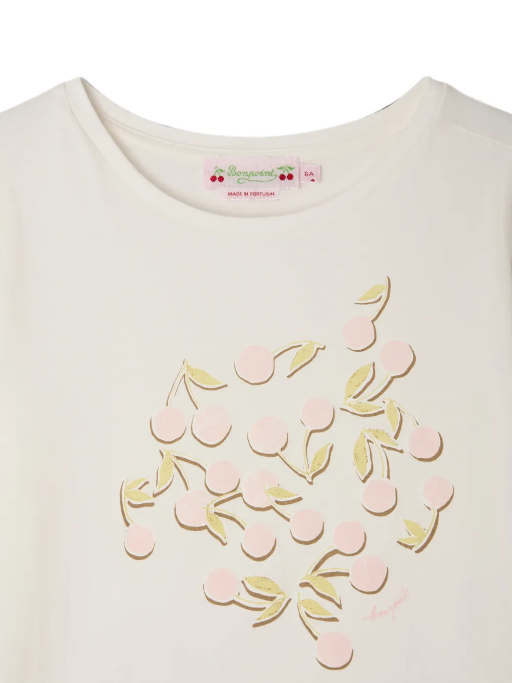 Bonpoint T-shirt met pofmouwen en kersen-print Beige