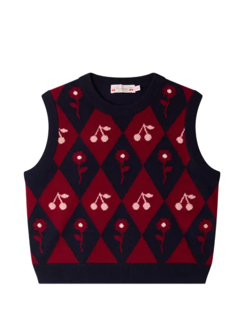 Bonpoint argyle cherry-intarsia sweater vest