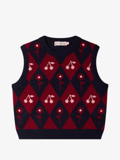 Bonpoint argyle cherry-intarsia sweater vest