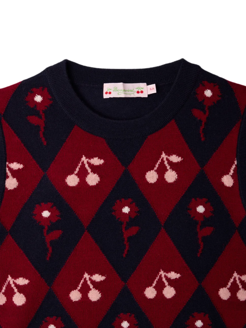 Bonpoint Trui met kersen-intarsia en argyle-patroon Blauw