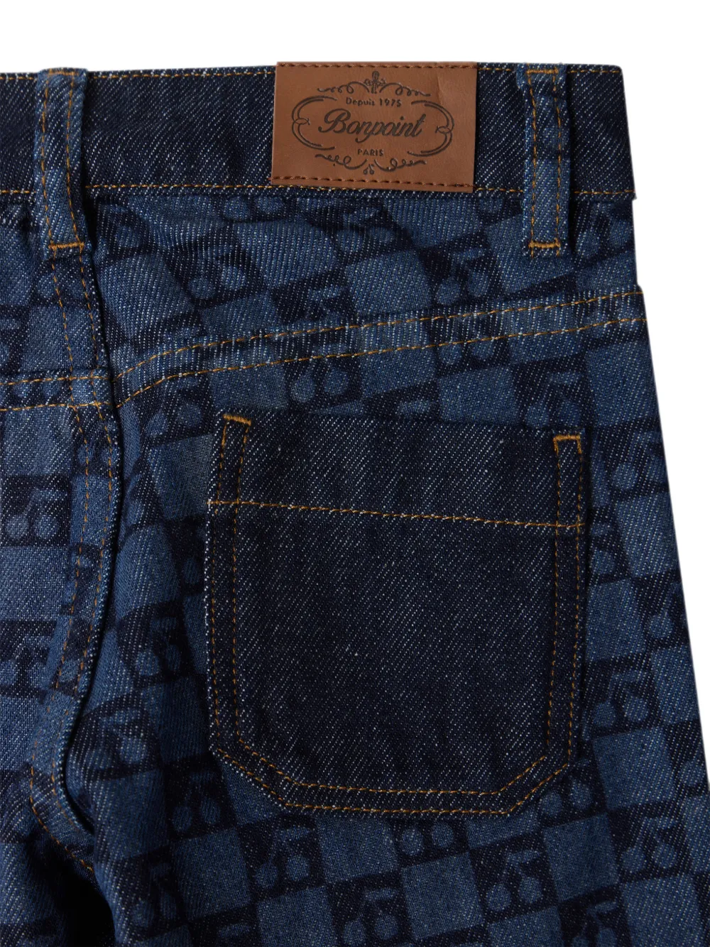 Bonpoint Geruite jeans met kersen-patroon Blauw