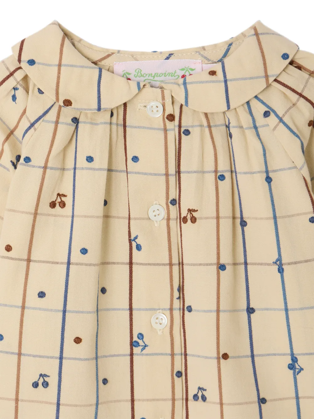 Bonpoint Geruite blouse met borduurwerk Beige