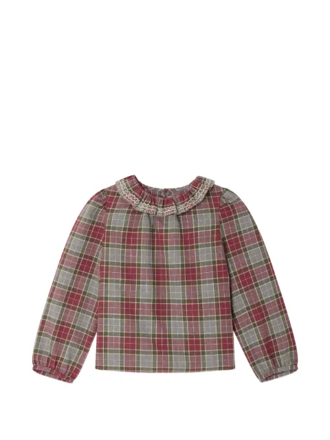 Bonpoint Timber check-pattern ruffled-collar blouse