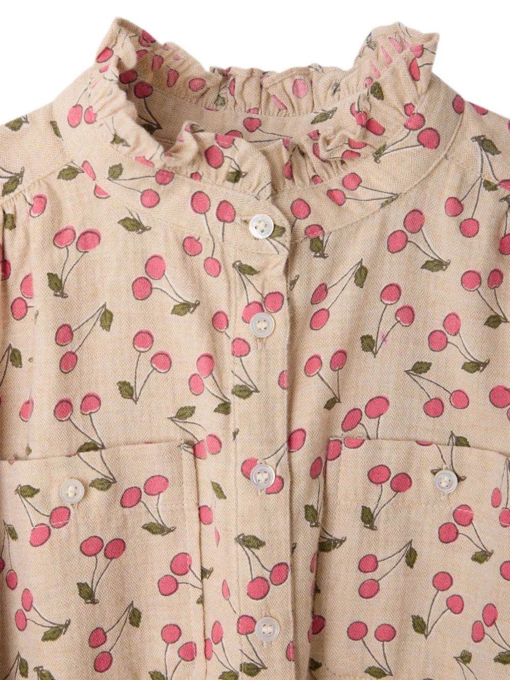 Bonpoint Tiphany jurk met kersen-print en ruches Beige