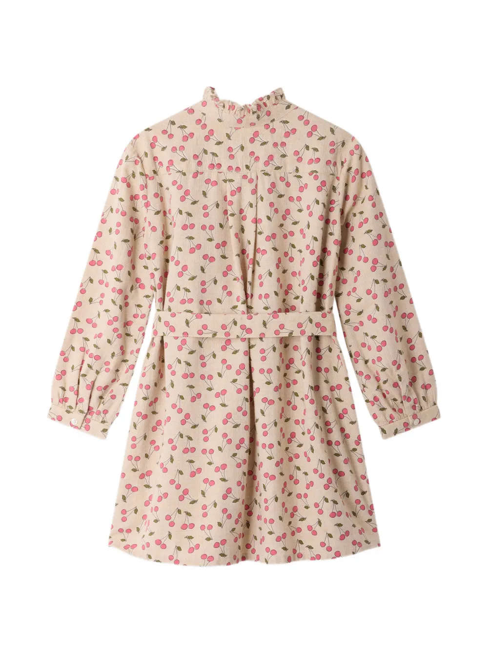 Bonpoint Tiphany jurk met kersen-print en ruches Beige