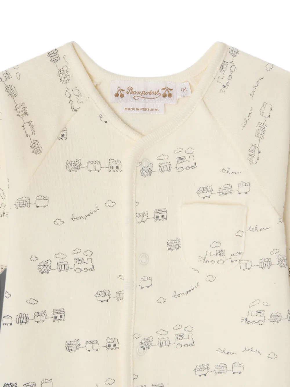 Bonpoint Georget romper met treinprint Beige
