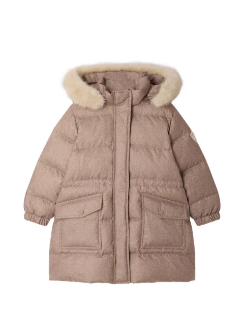 Bonpoint herringbone-print faux-fur-trim coat