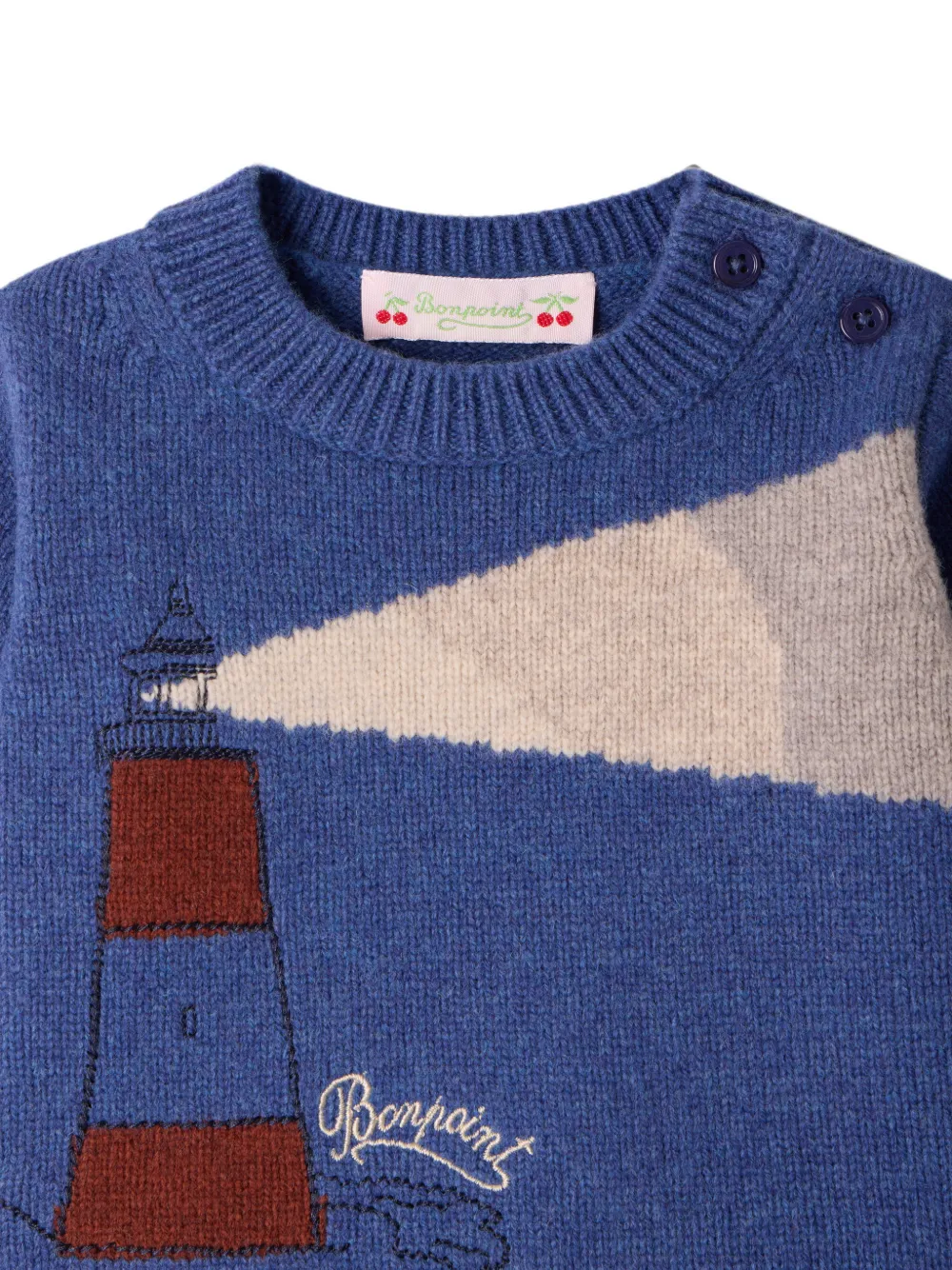 Bonpoint Trui met knoopsluiting en vuurtoren-intarsia Blauw