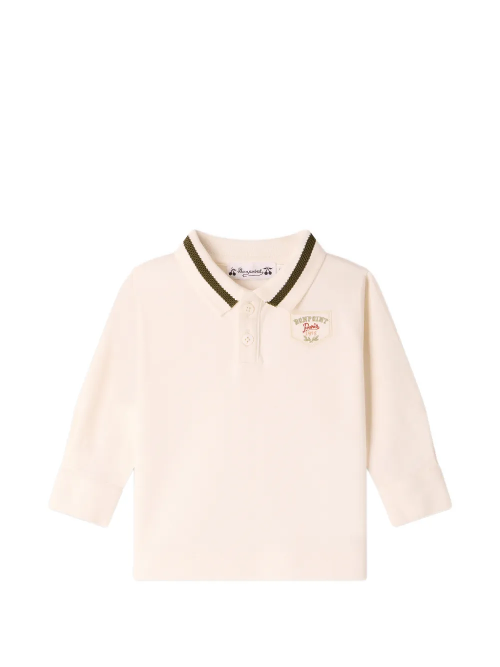 Bonpoint logo-patch long-sleeve polo shirt - Toni neutri