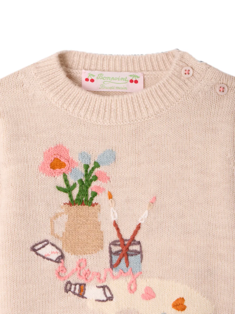 Bonpoint Intarsia trui met knoopsluiting Beige