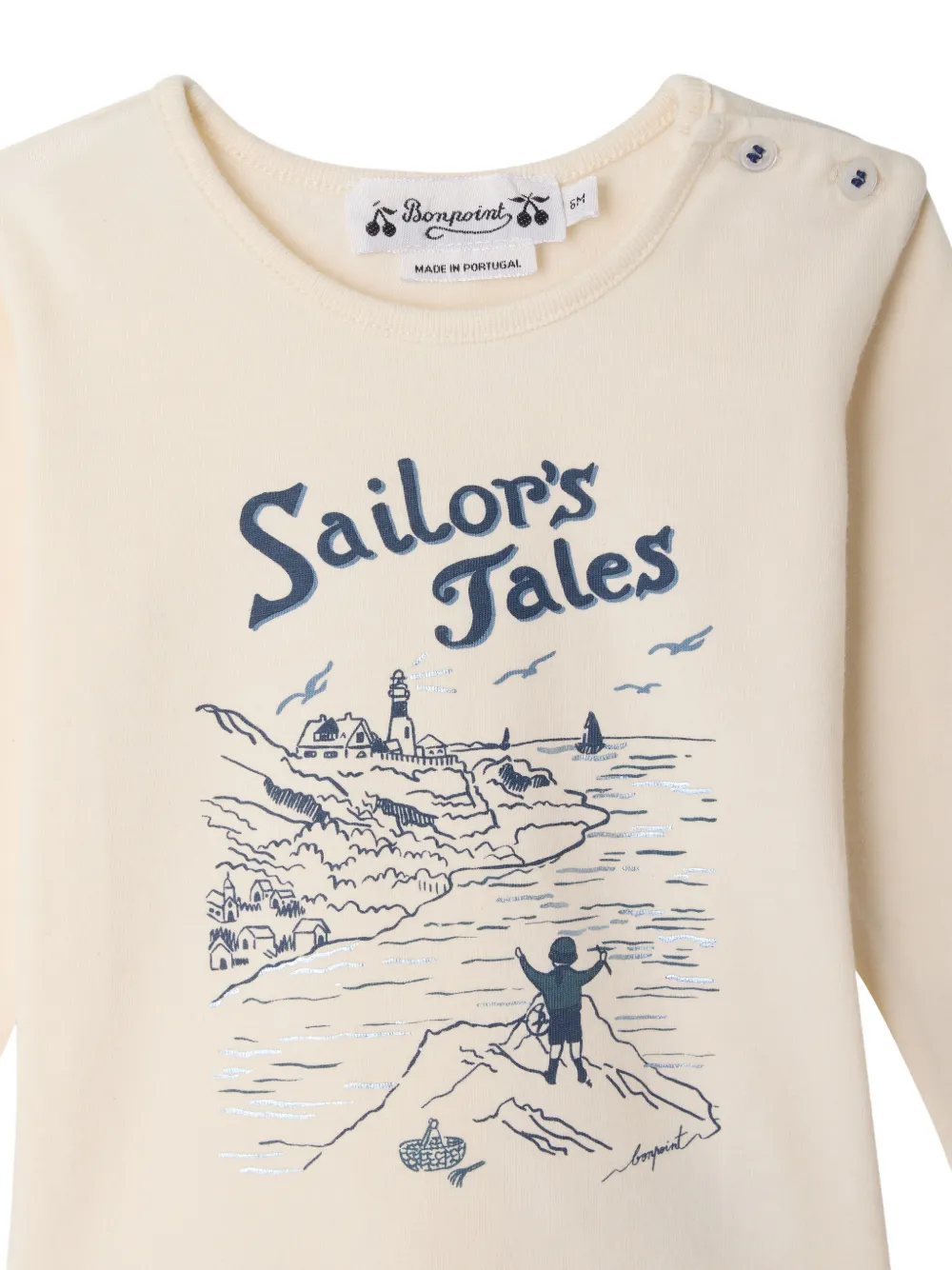 Bonpoint T-shirt met grafische print en lange mouwen Beige