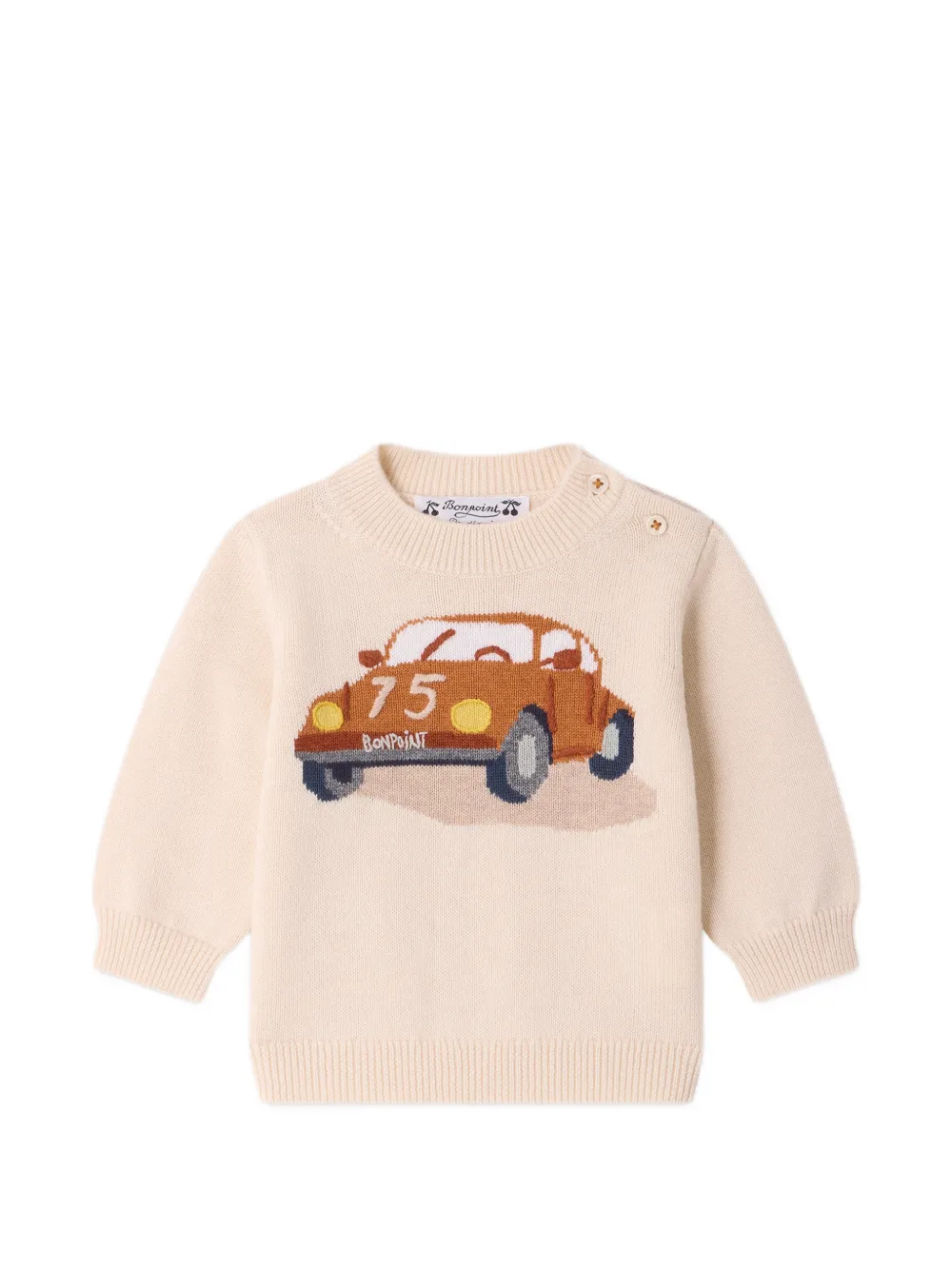 Bonpoint car-intarsia shoulder-button sweater - Toni neutri