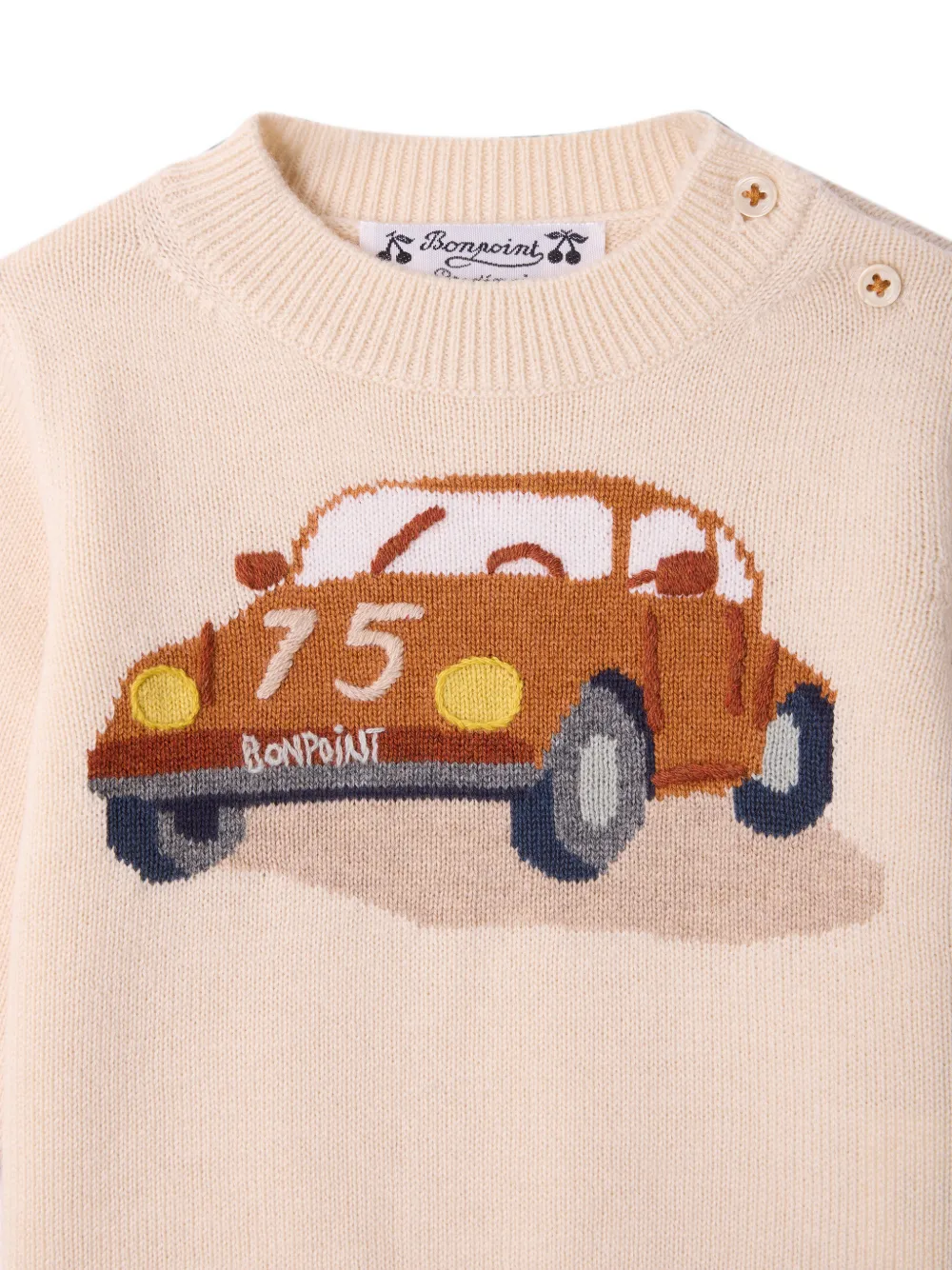 Bonpoint Trui met auto-intarsia en schouderknoop Beige